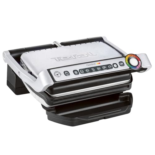 Tefal OptiGrill Kontaktgrill, 6 automatische Programme, Garstufenanzeige, passt Temperatur und Grillzyklus ans Grillgut an, antihaftbeschichtete abnehmbare Platten, Elektrogrill, Edelstahl, GC705D16 - Details ansehen