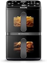 Philips Airfryer 4000 Series Stacked Dual Basket, Gestapelte Heißluftfritteuse 2 Kammern, 10L, RapidAir Technologie, 45% weniger Platzbedarf, PFAS-freie Keramikbeschichtung, Sichtfenster (NA460/00) - Super Angebot
