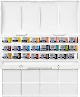 Winsor & Newton 0390084 Cotman Studio Aquarellfarben Set, lebendige Wasserfarben mit hoher Lichtechtheit, große Farbauswahl, Alterungsbeständig - 24 Farben in ganzen Näpfen, Mischpalette - Produktbild