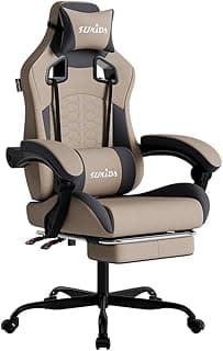 SUKIDA Gaming Stuhl,Ergonomischer Gaming-Stuhl mit Fußstütze, Racing Gaming Chair Kopfstütze Verstellbarer Computerstuhl Höhenverstellbar Lendenwirbelstütze für Homeoffice und Gaming,Beigegrau - Günstig online kaufen