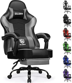 Gaming Stuhl Ergonomischer mit Fußstütze, Gaming Chair Bürostuhl 150 kg Belastbarkeit, Gamer Stuhl aus Kunstleder, Höhenverstellbarer PC Zockerstuhl für Jugendliche Erwachsene, Grau - Details ansehen
