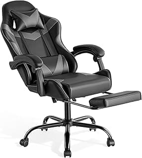 Sweetcrispy Gaming Stuhl, Gaming Chair mit Fußstütze Kopfstütze Lendenwirbelstütze, Ergonomischer PC Stuhl, Höhenverstellbarer Bürostuhl Computerstuhl,Drehbarer Schreibtischstuhl, Modernes Grau - Jetzt günstig kaufen