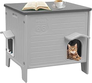 HiCaptain Katzenhaus Outdoor Winterfest Katzen Kunststoff verwildert Outdoor-Katzenhaus Welpenunterkunft für kleine Mittlere Haustiere Haustier-Laufgitter Abdeckung Grau - Details ansehen