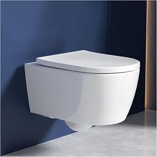 Rainsworth Hänge WC Spülrandlos Einloch Spülung Toilette, Weiß 53cm lang | WC-Sitz mit Absenkautomatik, Wassersparend, Hochwertige Keramik, leicht zu reinigen, einfache Montage - Super Angebot