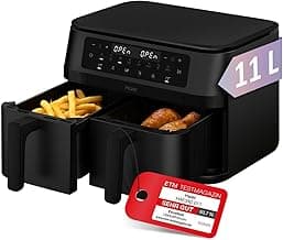 Haier Heißluftfritteuse 2 Kammern I 11L Airfryer Doppelkammer I 9 Portionen | Doppel-Heißluftfritteuse, Kammern flexibel & unabhängig einstellbar, 8 Funktionen, antihaft, spülmaschinenfest - Stark reduziert