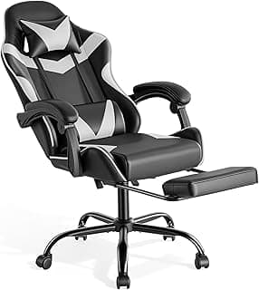 Sweetcrispy Gaming Stuhl, Ergonomisch Gaming Chair, Modernes Weiß | Bürostuhl mit Fußstütze, Kopfstütze Lendenkissen, 90-150° einstellbar, Leder Drehbar, Schreibtischstuhl Computerstuhl - Top Deal
