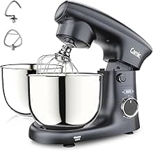 Camic Küchenmaschine mit LED-Display, Zeit Einstellen, Knetmaschine mit Rührhaken, Knethaken, Schlagbesen, 10 Stufen, 2 Edelstahlschüsseln 4L+5L, für Teig, Brot, Pizza, Kuchen - Produktbild