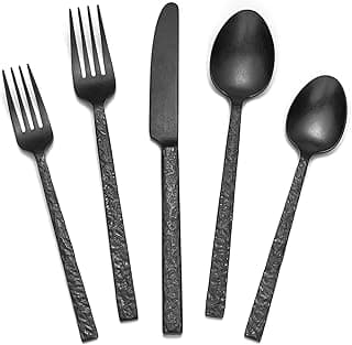HIKAA 30-Teiliges Besteck Schwarz Matt, Besteck Set 6 Personen, Gehämmert Essbesteck aus 18/10 Edelstahl Besteck, Cutlery Set für zu Hause und Restaurants, Spülmaschinenfest - Günstig online kaufen