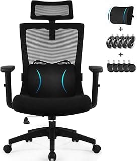 Daccormax Bürostuhl Ergonomisch, Schreibtischstuhl mit Verstellbarer Kopfstütze, Armlehnen, Lendenwirbelstütze, Drehstuhl Wippfunktion bis 135°, Chefsessel aus Mesh,Rückenschonend, Bürostuhl 150kg - Top Deal