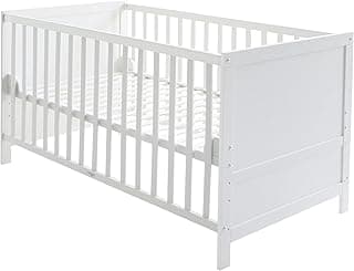 roba Kombi Kinderbett 70 x 140 - Gitterbett 3-fach höhenverstellbar - 3 Schlupfsprossen - Babybett umbaubar zum Juniorbett - Holz weiß - Produktbild