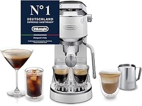DeLonghi Dedica Duo - Perfetto Kompakte Siebträgermaschine Espressomaschine mit Soft-Touch-Icons, manuellem Milchaufschäumer für Espresso, Cappuccino und Cold Brew, 15cm breit, Weiß (EC890.WI) - Produktbild