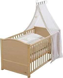 roba Babybett Set Liebhabbär - 70 x 140 cm - Kinderbett komplett mit Bettwäsche, Himmel, Matratze - Höhenverstellbar - Gitterbett in Juniorbett umbaubar - Holz natur - Günstig online kaufen