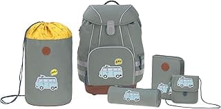 LÄSSIG Schulranzen Set mit Sporttasche, Federmäppchen, Stiftemäppchen, Turnbeutel und Brustbeutel ab 6 Jahre/School Bag Set Adventure Bus - Stark reduziert
