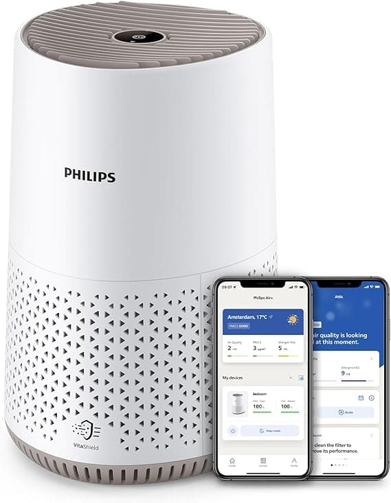 Philips Luftreiniger 600 Serie, Ultraleise und energieeffizient Für Allergiker, HEPA-Filter entfernt 99,97% der Schadstoffe, Für Räume bis zu 44m², App-gesteuert, Weiß (AC0650/10) - Produktbild