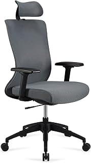 Amazon Basics Ergonomischer Chefsessel, hohe Rückenlehne, Schreibtischstuhl, Bürostuhl, verstellbare Kopfstütze, Armlehnen und Lendenwirbelstütze, 63 x 59,5 x 124 cm, grau - Produktbild
