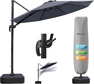 OLILAWN Ampelschirm Ø 305 cm mit Ständer, 360° drehbar & stufenlos neigbar, Sonnenschirm Garten wetterfest UV-beständig, großer Balkonschirm für Terrasse Pool Garten, mit Gewichten Basis，Silber - Top Deal