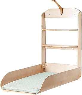 roba Wandwickelregal - Klappbares Wickelregal aus Holz natur + Wickelauflage roba Style Frosty green - Wandwickeltisch mit 2 Ablagefächern & gebogenen Seiten - Produktbild