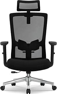 Bürostuhl Ergonomisch, Ergonomischer Bürostuhl mit Verstellbarer Lendenwirbelstütze, Armlehnen und Kopfstütze, Drehstuhl Schreibtischstuhl, Bürostuhl 150 kg Chefsessel Wippfunktion bis 135° - Stark reduziert