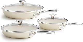 Redchef Pfannenset Keramik Induktion 6-teiliges, Antihaft Bratpfannen 20 24 28 cm mit Deckel für alle Herdarten, Edelstahlgriff, PTFE-frei PFAS-frei PFOA-frei, Backofenfest, Spülmaschinenfest (beige) - Details ansehen