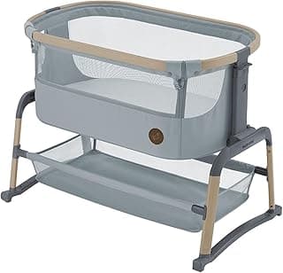 Maxi-Cosi Iora Air Beistellbett Baby, Co-Sleeper mit Allround-Netzgewebe, 0–6 Monate (9 kg), Schaukelmodus,5 Höhenstufen, Leichtes Schieben, Leicht zu Tragen, 2 Räder, Beyond Grey - Details ansehen