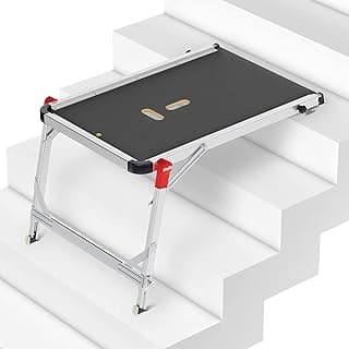 Hailo TP1 Treppenpodest - Arbeitsplattform aus Rutschfester Siebdruckplatte mit Tragegriff und integrierter Libelle - Füße mit Soft-Grip-Sohle belastbar 150 kg - flexibel verstellbar - Silber - Top Deal