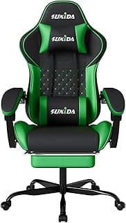 SUKIDA Gaming Stuhl, Ergonomischer Gaming-Stuhl mit Fußstütze, Racing Gamer Chair 90-135° Rückenlehne einstellbar, Computerstuhl Höhenverstellbar Lendenwirbelstütze, Blackgreen - Amazon Angebot