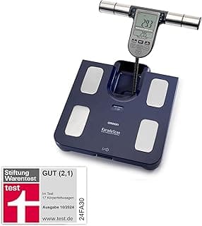 OMRON BF511 Personenwaage: Körperfettwaage mit Körperfett und Muskelmasse - 8-Sensoren mit Hand zu Fuß Messung, bis 150 kg, für Erwachsene und Kinder ab 6 Jahren. - Stark reduziert