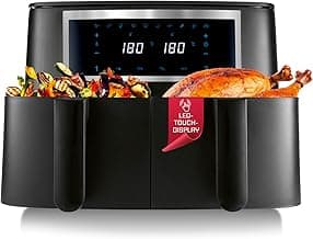 GOURMETmaxx Doppelkammer Heißluftfritteuse - 2 x 4 L | Synchro-Garzonen Airfryer | Fritteuse mit Touchscreen | Heißluftfritteuse 2 Kammern & 10 Programmen | fast ohne Öl frittieren - Produktbild