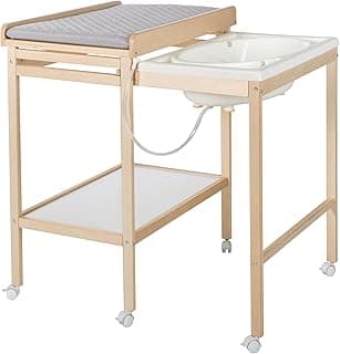 roba Bade Wickel Kombination + Wickelauflage Style grau - Mobiler Wickeltisch mit integrierter Badewanne - Kombi mit ausziehbarer Wickelfläche - Holz natur - Produktbild