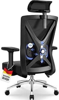 Daccormax Bürostuhl, Bürostuhl Ergonomisch Schreibtischstuhl mit Verstellbaren Armlehnen, Kopfstütze und weiche Lendenstütze aus Naturschwamm, Chefsessel Drehstuhl Wippfunktion 200kg, Schwarz - Stark reduziert