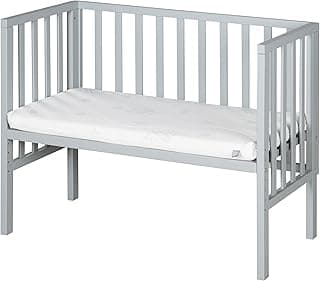 roba Beistellbett safe asleep® 2 in 1-45 x 90 cm - Höhenverstellbar - Komplettes Anstellbett mit Matratze + Mesh Barriere - Bett Set für Babys - Holz taupe/grau - Details ansehen