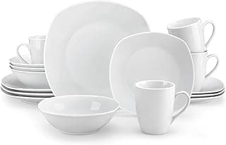 MALACASA Geschirrset 4 Personen, 16-tlg Tafelservice aus Weißem Porzellan, Modernes Geschirr Set mit 4 Speiseteller, Dessertteller, Suppenteller und Tassen, Serie ELISA - Amazon Angebot