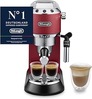 DeLonghi Dedica Style - Perfetto Kompakte Siebträgermaschine Espressomaschine mit Tasten, manuellem Milchaufschäumer für Espresso und Cappuccino, ESE Pad geeignet, 15cm breit, Rot (EC685.R) - Amazon Angebot