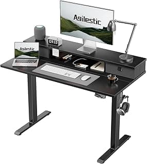 Agilestic Höhenverstellbarer Schreibtisch mit 2 Schubladen, 100 x 60 cm, Schreibtisch Höhenverstellbar Elektrisch, Gaming Tisch, Computertisch, Memory-Funktion mit 2 Höhen, Schwarz - Produktbild