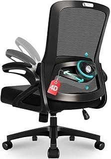 Bürostuhl Ergonomisch, Schreibtischstuhl mit Verstellbarer 4D Lendenwirbelstütze, Drehstuhl mit Klappbare Armlehnen, Computerstuhl mit 90°-125° Liegefunktion, Netzstuhl bis 130KG, Schwarz - Details ansehen