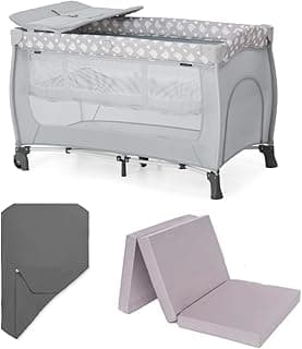 hauck Baby Reisebett Sleep N Play Center mit Neugeboreneneinhang, Wickelauflage, Matratze und Spannbettlaken | Kinderreisebett, klein Zusammenklappbar, ab Geburt bis 15 kg - Teddy Grey - Amazon Angebot