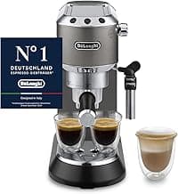 DeLonghi Dedica Style - Perfetto Kompakte Siebträgermaschine Espressomaschine mit Tasten, manuellem Milchaufschäumer für Espresso und Cappuccino, ESE Pad geeignet, 15cm breit, Titan (EC685.TB) - Top Deal