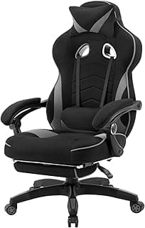 WOLTU Gaming Stuhl Stoff Stoff Kühl im Sommer Ergonomischer, 150 kg Belastbarkeit,Verstellbarer Rückenlehne, Ergonomische Lendenstütze, Fußstütze, Büro- & Game-Sessel, Schwarz+Grau - Details ansehen
