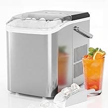 Sweetcrispy Eiswürfelmaschine mit Tragegriff, Selbstreinigend, 9 Eiswürfel in 6 Minuten, 12 kg Eis in 24 Stdn, Kompakt mit 2 Eisgrößen, Kleiner Eiswürfelbereiter für Küche Party Büro Bar, Silber - Super Angebot