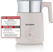 Severin Design Induktions-Milchaufschäumer, elektrischer Milchschäumer mit Edelstahlbehälter, kaltes und warmes Aufschäumen, Schokoladen-Funktion, geeignet für vegane Milch, Aesthetic, beige, SM 3589 - Details ansehen