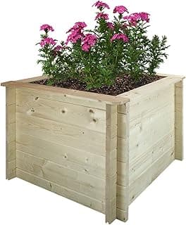 TIMBELA Hochbeet Holz - 78x78xH57 cm - Blumenbeet für Garten - Kräuterbeet - Pflanzkasten Holz - Hochbeet Balkon Garten Terrasse - Solid 28 mm Pine/Spruce Wood M621 - Amazon Angebot