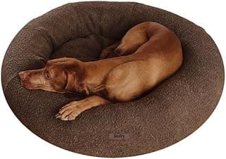 Holly Hundebett - Kratzfest, waschbar, langlebig - Luxuriöser Bouclé Stoff - Donut Hundebett in Cocoon Design - Ideale Unterstützung für Hals & Wirbelsäule - Hochwertiges Interior (S/M, Braun) - Produktbild
