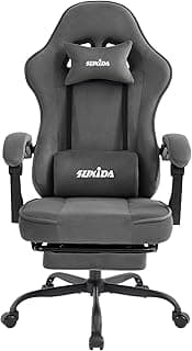 SUKIDA Gaming Stuhl Stoff, Ergonomischer Gaming Chair mit Fußstütze, Verstellbarer Racing Computerstuhl mit Lordosenstütze, Grau Ergonomisch PC-Stuhl - Amazon Angebot