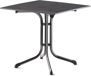 SIEGER KT 3130-55 Boulevard-Klapptisch mit vivodur-Platte 80x80 cm, Stahlrohrgestell, Tischplatte Schieferdekor, Eisengrau/Schiefer anthrazit - Details ansehen
