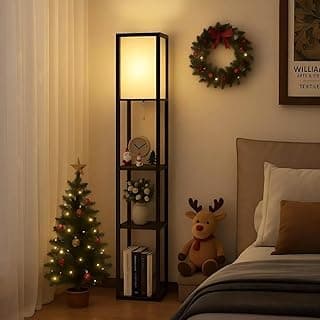 YU YUSING Stehlampe mit Holzregal Innenbeleuchtung 1,6m Holz Stehleuchte mit Regalen für Schlafzimmer und Wohnzimmer, schwarz - Günstig online kaufen