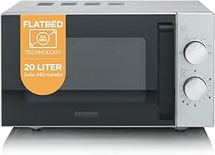 Severin Solo-Mikrowelle mit Glasboden, Flatbed (flacher Hohlraum für große Speisen), ohne Drehteller, gleichmäßige Erwärmung, 6 Stufen, 2 Drehregler, 20L, 800W, matt,schwarz,Edelstahl, MW 9184 - Produktbild
