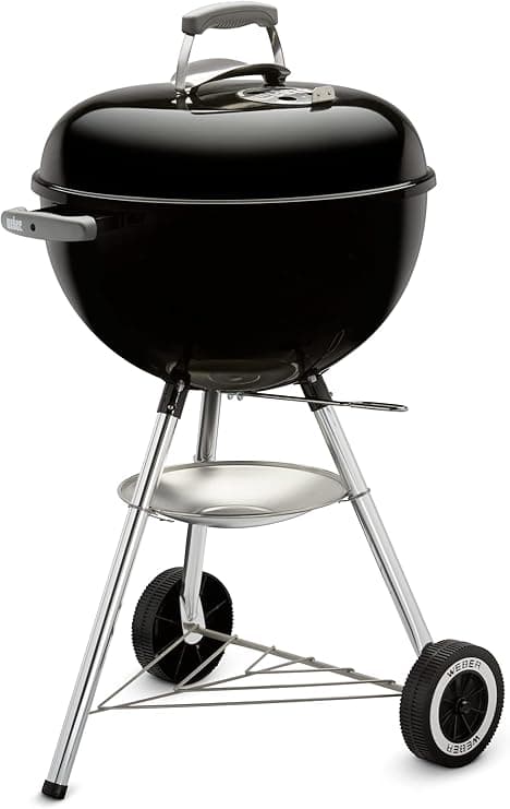 Weber Classic Kettle Holzkohlegrill/Porzellanemaillierter Deckel und Kessel, 47 cm Grillfläche, One-Touch-Reinigungssystem, Deckelthermometer, Dreibein-Ständer und Räder, Schwarz - Details ansehen