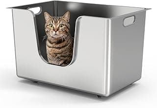 PTLOM Lebensmittelechtes Edelstahl Katzenklo Katzentoilette XL: 35cm Hohe Ränder Rostfrei,Auslaufsicher, Niedriger Einstieg für ältere Katzen + Rollen – Perfekt für Mehrkatzenhaushalte - Super Angebot