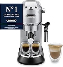 DeLonghi Dedica Style - Perfetto Kompakte Siebträgermaschine Espressomaschine mit Tasten, manuellem Milchaufschäumer für Espresso und Cappuccino, ESE Pad geeignet, 15cm breit, Metall (EC685.M) - Amazon Angebot
