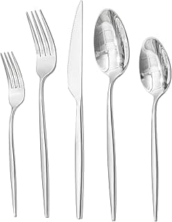 HIKAA Besteck Set 12 Personen, 60-Teiliges Edelstahl Besteckset aus hochwertigem 18/10, Essbesteck mit Gabeln, Messern und Löffeln, Cutlery Set für Restaurant, Hochzeit, spülmaschinenfest(Silber) - Super Angebot